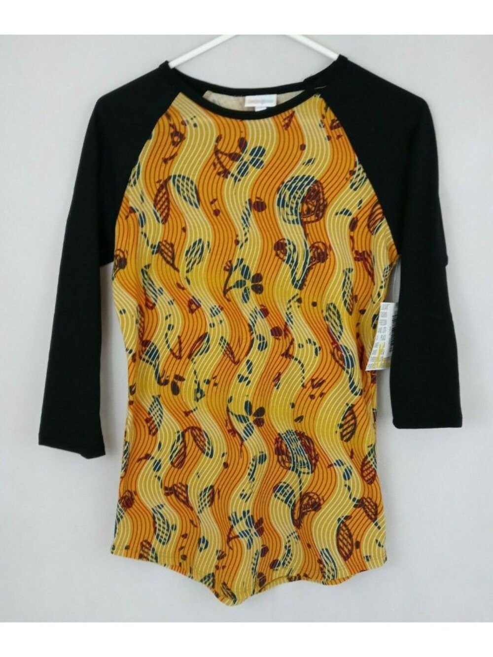 NWT LulaRoe Randy Wavy Roses Shirt With Black Sleeves Size XXS
